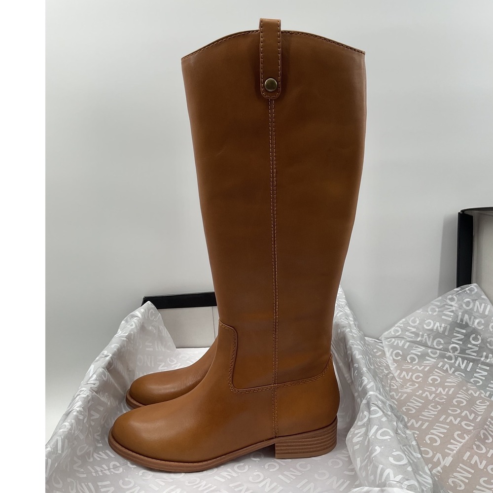 INC International Concepts Fawne Leather Riding Boots Cognac Tan 9M 10021645700